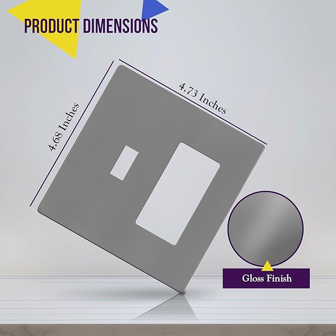 ENERLITES Combination Toggle Light Switch/Decorator Light Switch Plate, Double Switch Wall Plate, Standard Size 2-Gang 4.68" x 4.73", Polycarbonate Thermoplastic, Gloss Finish, SI881131-GY, Gray