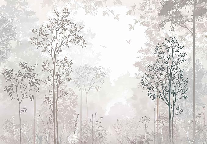 Jdayda Foggy Forest Wallpaper Mural Vintage Woodland Large | 106"x75" Not Self-Adhesive Wall Mural for Living Room Bedroom Bathroom