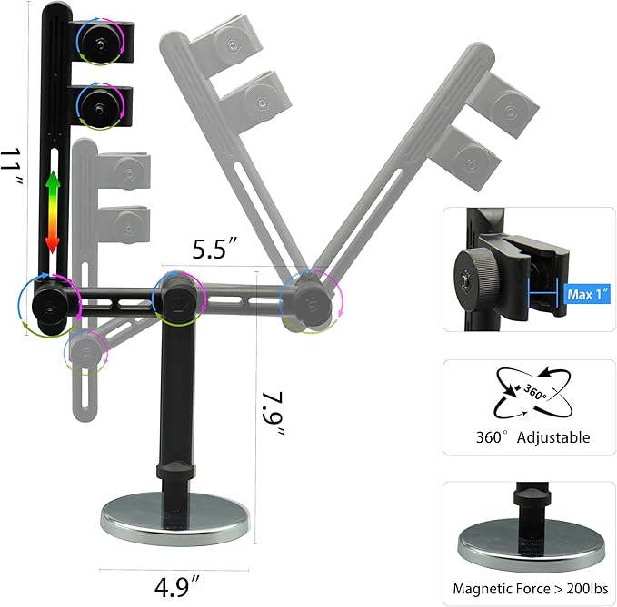 HVAC Umbrella with Magnetic Base, Dual-Axis 360° Rotation, Oversized Magnetic Stand & Height Adjustment, Stay Dry and Cool for Outdoor Work（52" Black）
