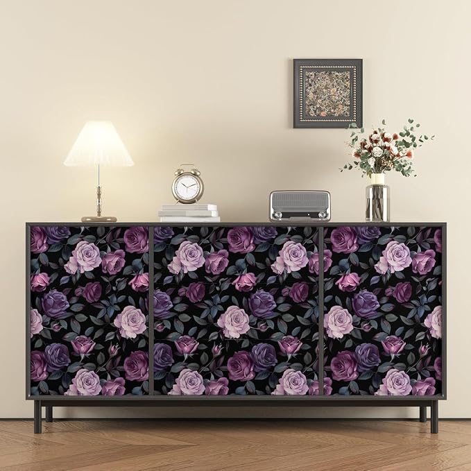 Vintage Dark Purple Rose Floral Peel and Stick Wallpaper 17.5"x393" | Self Adhesive/Removable/Waterproof/Thick Vinyl Contact Paper for Bathroom Bedroom Shelf Cabinet Drawer,Prepasted,Easy Peel