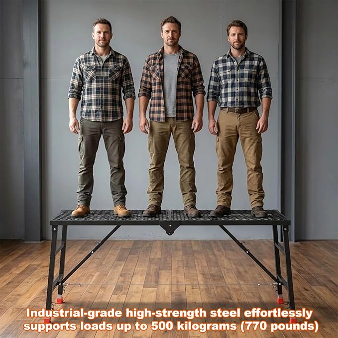 Foldable Scaffolding Platform, 70.9x15.8x35.8-61.4 Inch Heavy Duty Portable Work Platform with Adjustable Legs, 770 Lbs Capacity Platform Ladder for Stairs & Uneven Ground, Home Improvement