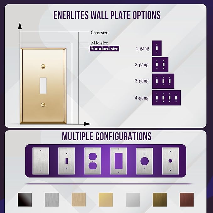 ENERLITES Toggle Light Switch Metal Wall Plate, Stainless Steel Switch Cover, Corrosion Resistant, Standard Size 1-Gang 4.50" x 2.76", Stainless Steel 201, 7711-PB, Polished Brass, Gold