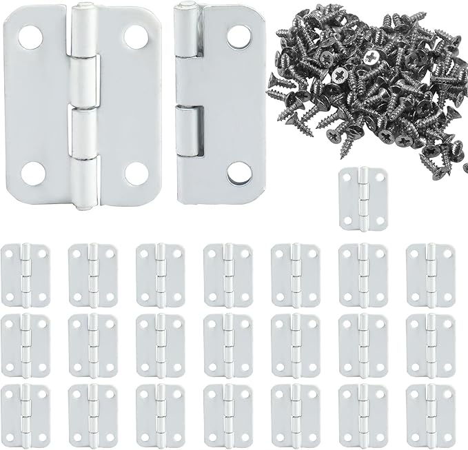 Murtenze 24Pcs Butt Hinge, 1" x 3/4" Metal Foldable Door Hinges with Screws for Cabinet Door Closet, Jewelry, Wooden Box (White)