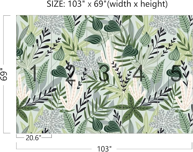 Cliouar-Watercolor Green Leaves Tropical Plants Bedroom Living Room Decoration Mural Wallpaper 103" x 69"(Not Peel and Stick)