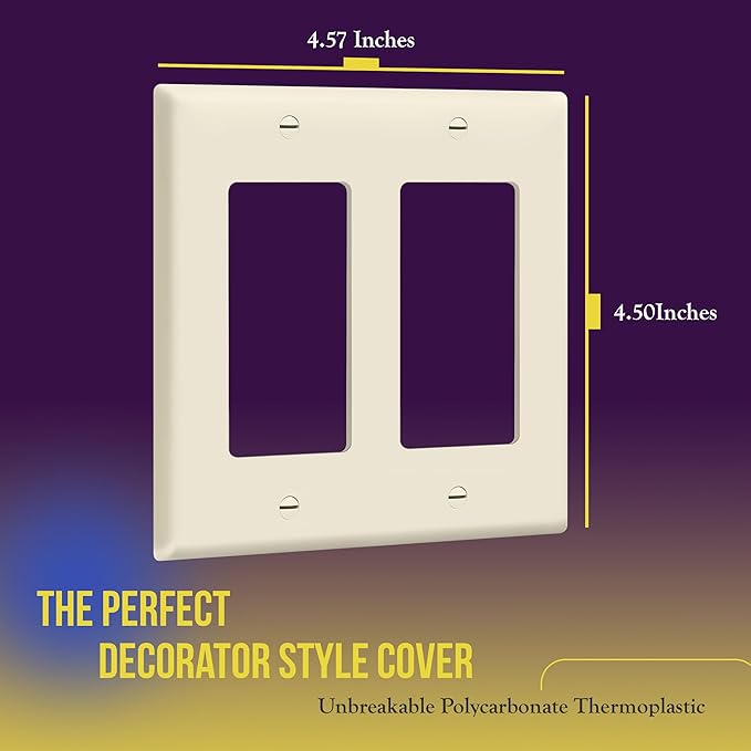 ENERLITES Decorator Light Switch or Receptacle Outlet Wall Plate, Gloss Finish, Size 2-Gang 4.50" x 4.57", Unbreakable Polycarbonate Thermoplastic, UL Listed, 8832-LA-10PCS, Light Almond (10 Pack)