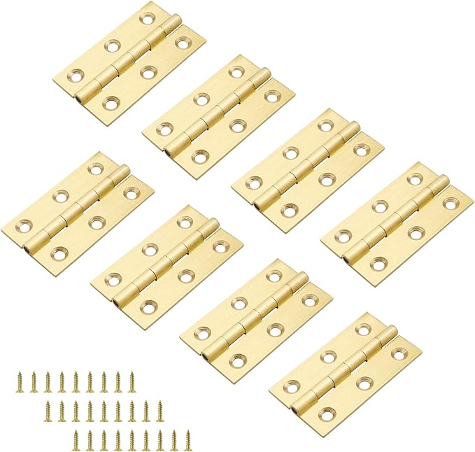 8pcs 2 Inch Brass Hinges, Mini Butt Hinges Cabinet Door Hinge, Box Hinges for Jewelry, Wooden Box, Small Cupboard Furniture Hinges (Gold)