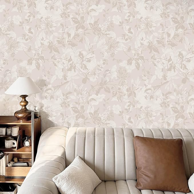 Heroad Beige Brown Wallpaper Floral Wallpaper Peel and Stick Boho Contact Paper Vintage Wall Paper Removable Self-Adhesive for Bedroom Cabinets Decoration Thicken Vinyl 17.3" x 393"
