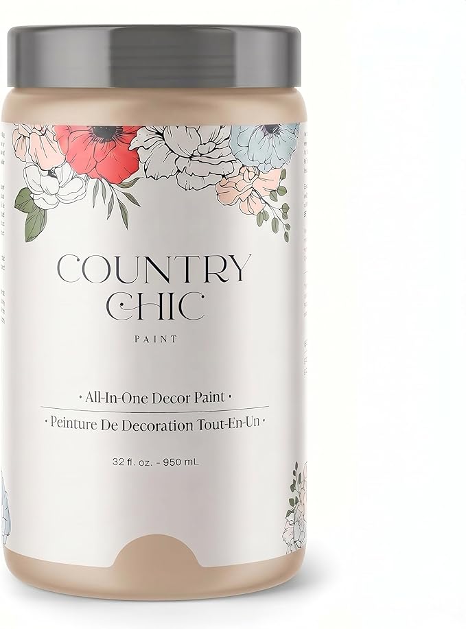 Country Chic All-in-One Chalk Paint for Furniture, Cabinets, Home Decor, Eco-Friendly, Matte Finish, Built-In Primer & Top Coat for Wood, Metal - Pale Plaster (Sand) quart (32oz)