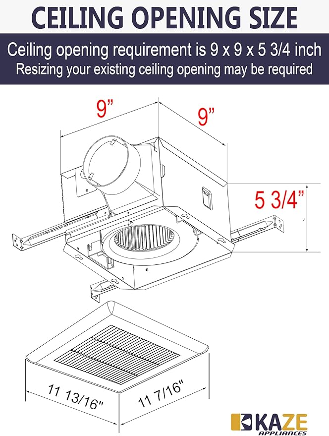 KAZE APPLIANCE SNP100 | 100 CFM | 0.8 Sone | Energy Star Certified | No Attic Access Required | Bathroom Ventilation Exhaust Extractor Fan