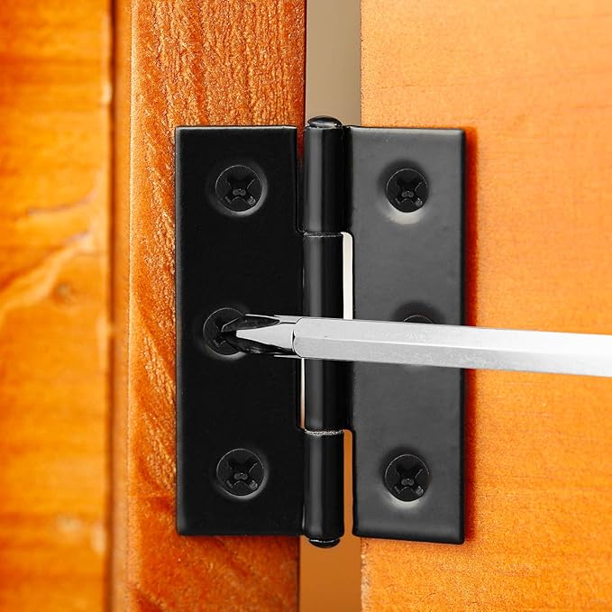 Boao 16 Pieces Small Door Hinges Stainless Steel Folding Butt Hinges Home Furniture Hardware Piano Cabinet Door Hardware with 96 Pieces Stainless Steel Screws(1.75 Inch,Black)