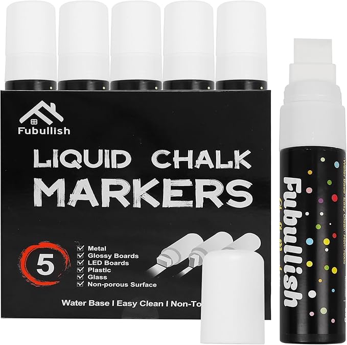 Window Chalk Markers for Cars 5 Pack Washable,White Paint Jumbo Liquid Chalk Marker with 15mm Thick Tips, Big Chalkboard Markers for Car Window, Glass, Auto, Bistro, Mirror, Poster