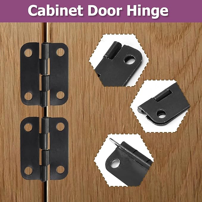 24pcs Butt Hinges Black Door Hinges, 1" x 3/4" Cabinet Door Hinge, Flat Folding Box Hinges for Jewelry, Wooden Box, Small Cupboard Furniture Hinges