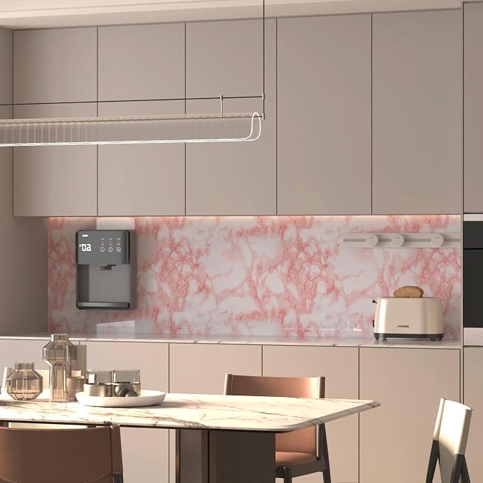 Extra Wide Marble Contact Paper Granite Peel and Stick Wallpaper Pink Glossy 31.5x157inch Countertop Contact Paper for Kitchen Bathroom Self-adhesive Waterproof Decorative Film Marble Vinyl Wrap