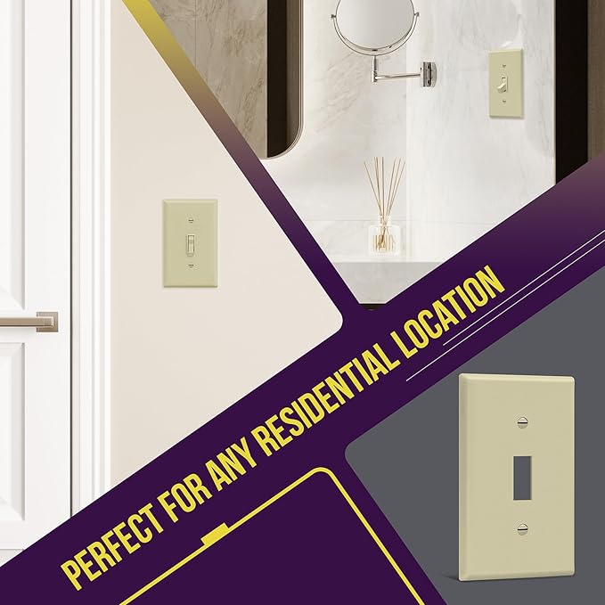 ENERLITES Toggle Light Switch Wall Plate, Gloss Finish, Size 1-Gang 4.50" x 2.76", Unbreakable Polycarbonate Thermoplastic, 8811-I-10PCS, Ivory (10 Pack)