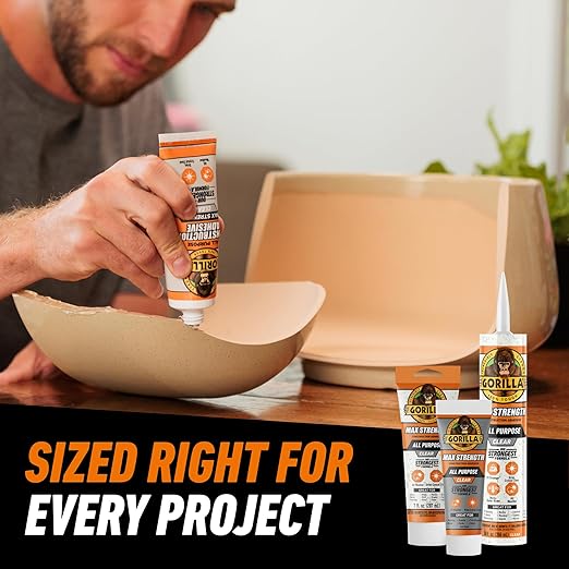 Gorilla Max Strength Construction Adhesive; Clear Glue; 7 Ounce Squeeze Tube (Pack of 1) - Gap Filling and Waterproof