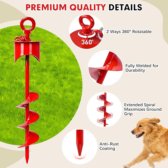 Snagle Paw Dog Tie Out Stake with Lock-Cap up to 360 Lbs,Heavy Duty Dog Stakes for Outside/Yard/Camping with Buffer Spring,360°Swivel Rust Proof Ground Anchor for Dog Cable,Leash,Chain