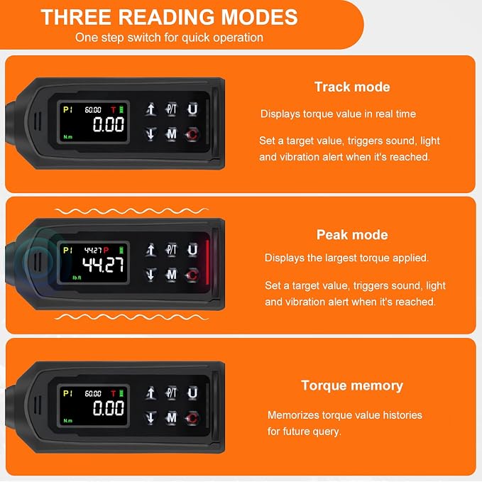 Uharbour Digital Torque Wrench Set 1/2" & 3/8" Drive 2 Pcs | ±1% Accuracy Electric Wrench Set, 3.8-250.8 & 0.66-44.29 Ft.lb, LED Alert