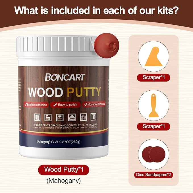 BONCART Mahogany Wood Filler,Paintable, Stainable, Sandable, Wood Putty can Quickly Repair Holes, Cracks, Chips, Damage, and Scorched Areas of Wooden Furniture