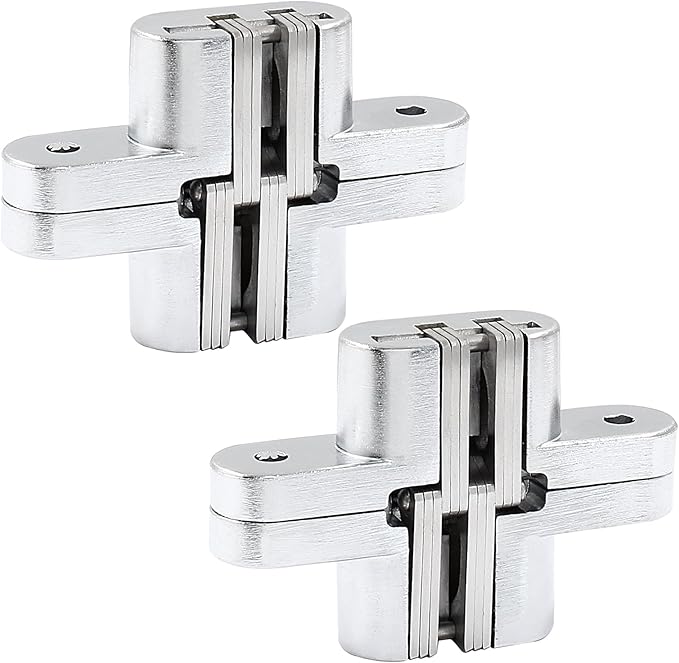 68.5 mm Hidden Hinge, Stainless Steel 180 Degree Invisible Cross Hinges for Kitchen Cabinet Door, Frameless Concealed Hinge with Screws, 4pcs