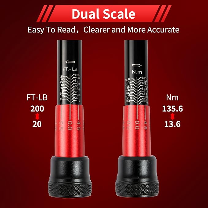 Hairich 3/8-Inch Torque Wrench, Dual-direction Torque Wrenches 10-100ft.lb/13.6-135.6Nm, 72-Tooth Dual Range Scales Torque Wrench with Quick Release Reversible Head | Dual-direction torque wrenches, 72-Tooth Dual Range Scales, Quick Release Reversible ...
