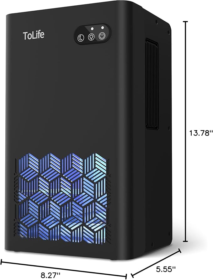 ToLife Dehumidifier for Home, 1000 sq.ft Dehumidifiers for Basement Bedroom Bathroom with 95 OZ Water Tank, Auto Shut Off 7 Colors LED Light, Black