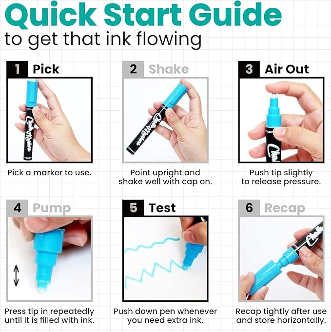 Chalkola 5 Teal Chalk Markers - Dry Erase Markers for Blackboard, Chalkboard Signs, Windows, Glass, Car | Variety Pack - Chalkboard Chalk Pens, Fine & Jumbo Size Ink Pen (1mm, 3mm, 6mm, 10mm, 15mm)
