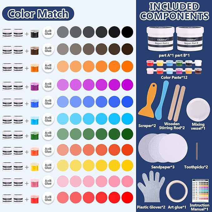 Kalolary Tub and Fiberglass Shower Repair Kit, 3.6oz Porcelain Repair Kit, Porcelain Sink and Acrylic Bathtub Repair Kit for Cracks Chips Dents Scratches Holes