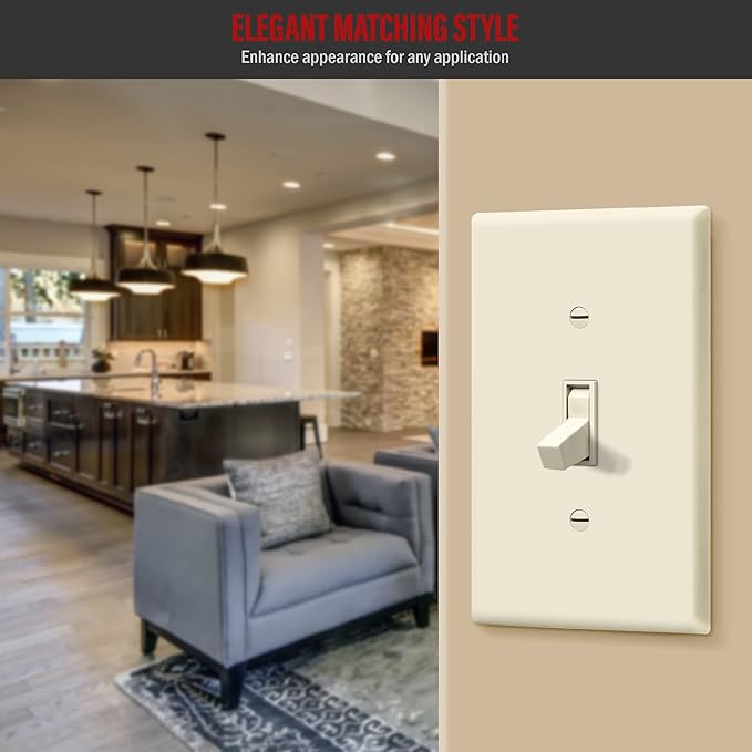 ENERLITES Toggle Light Switch Wall Plate, Gloss Finish, Midway Size 1-Gang 4.88" x 3.11", Unbreakable Polycarbonate Thermoplastic, UL Listed, 8811M-LA, Light Almond