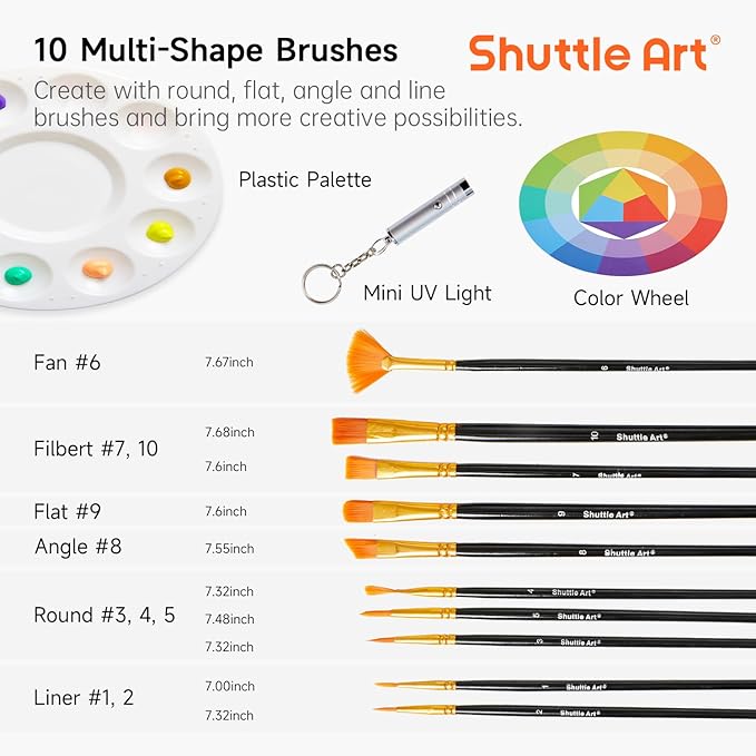 Shuttle Art 25 Colors Outdoor Acrylic Paint Set, 2oz/60ml Waterproof Acrylic Paint with 10 Brushes 1 Palette, Rich Pigmented Paints for Artists, Beginners on Rocks, Wood Crafts, Garden Statues