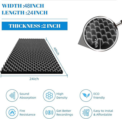 1 Pcs Sound Proof Foam Panels |48"×24"×2" Quick-Recovery Soundproof Wall Panels | High Density Sound Dampening Panels for Home Studio,(Black)