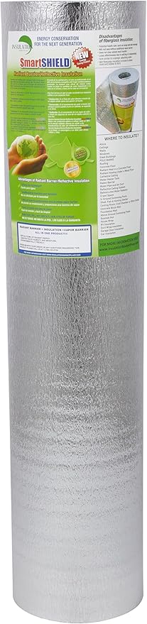 INSULATION MARKETPLACE SmartSHIELD -3mm 48 Inchx50Ft Reflective Insulation roll, Foam Core Radiant Barrier, Thermal Insulation Shield - Engineered Foil