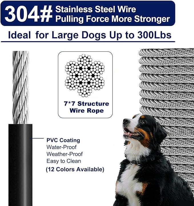Tie Out Cable for Dogs Up to 300lbs,25ft Extra Strong 1000lbs Break Strength Tie-Out Tether Trolley Training Lead,Dog Run Cable for Yard Garden Park Camping Outside (300lbs 25ft, Black)