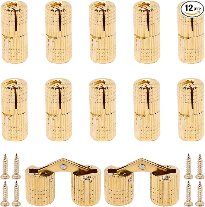 10mm Hidden Brass Barrel Hinges 180 Degree Opening Angle Cabinet Hinges for DIY Jewelry Box 12 Pack