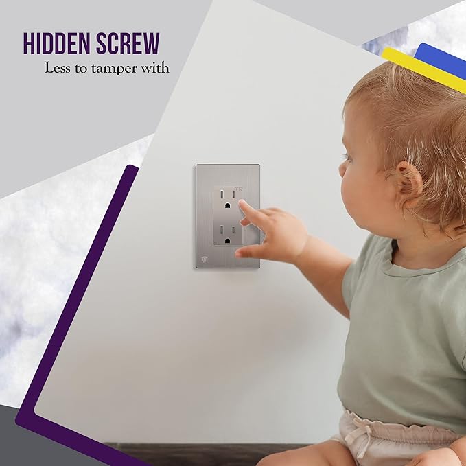 ENERLITES Elite Series Screwless Decorator Wall Plate Child Safe Outlet Cover, Glossy, Size 1-Gang 4.68" H x 2.93" L, Unbreakable Polycarbonate Thermoplastic, SI8831-BNK-10PCS, Brushed Nickel 10 Pack