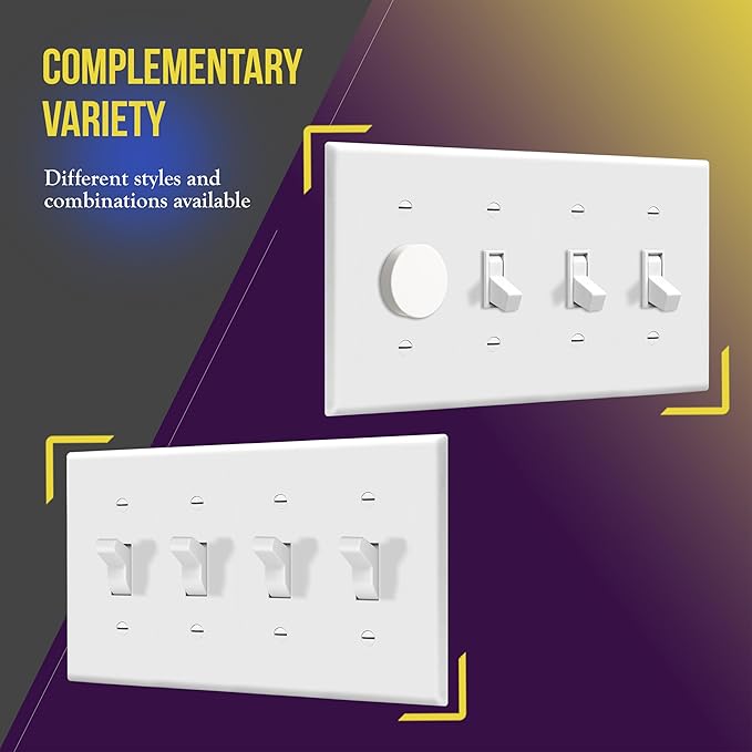 ENERLITES Quad Light Switch Wall Plate, Standard Size 4-Gang 4.50" x 8.19", Unbreakable Polycarbonate Thermoplastic, 8814-W, White