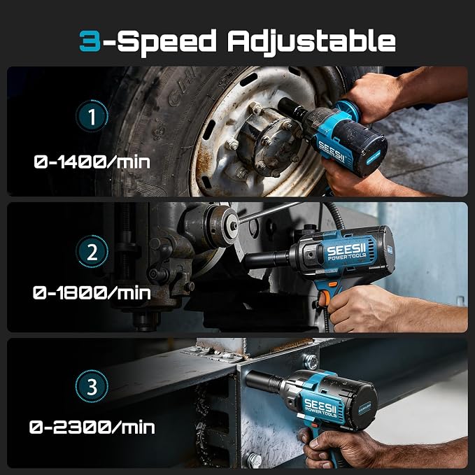 Seesii Upgraded Cordless Impact Wrench 885Ft-lbs (1200N·m): 1/2" Impact Gun with Detachable Side Handle, 21V High Torque Power Impact Driver 2x 4.0Ah Batteries for Family Car/Pickup Truck/Mower