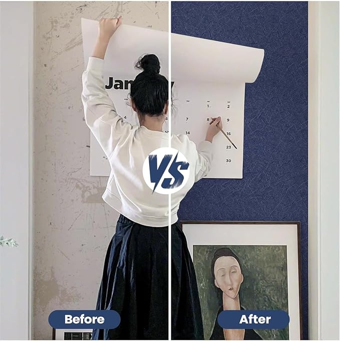 Dark Blue Peel and Stick Wallpaper - Removable Waterproof Self Adhesive Contact Paper - Silk Boys Wall Covering Poster Board - Kitchen Countertop Vinyl Wrap for Bathroom Cabinet 15.7" x 590.5"
