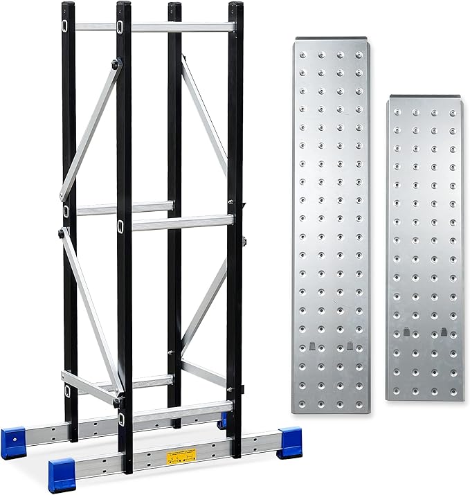 Scaffolding Platform, Work with 7 in 1 Multi-Purpose 19.6Ft Folding Ladder, Supporting Rack and Steel Trays Work Platform