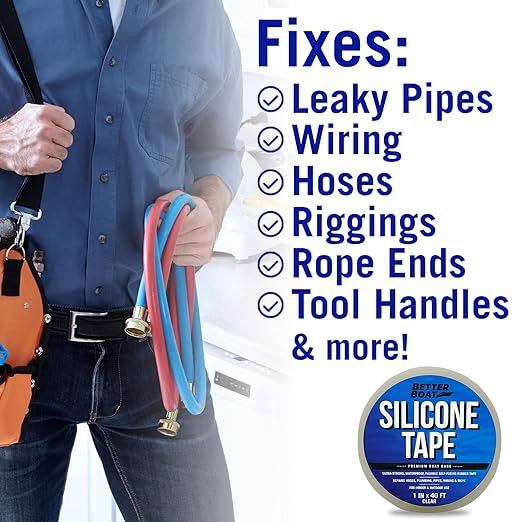 Better Boat Self Fusing Silicone Tape Waterproof Clear, Plumbing Tape for Leaks, Hose and Pipe Repair Tape, 1 in x 40 ft