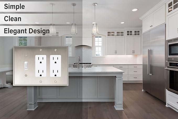 Henne Bery Soft Modern Decorative Wall Plate Switch Plate Outlet Cover (Double Decorator/Single Toggle, Satin Nickel)