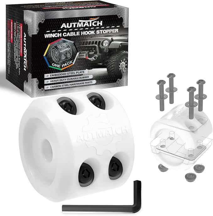 AUTMATCH Winch Cable Hook Stopper (1 Pack), Silicone Rubber Winch Stopper for Wire & Synthetic Rope, Winch Line ATV UTV, Shock Absorbent, Prevent Pulling Bounce and Abrasion, White
