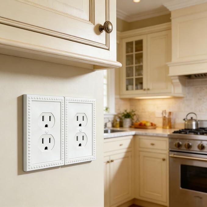 ZEFTV 20 Pack Mid-Size Duplex Wall Plates 1-Gang Switch Outlet Electrical Cover Plate Unbreakable Thermoplastic Faceplate for Light Receptacle Outlet Switch, Classic Beaded Relief Design, White