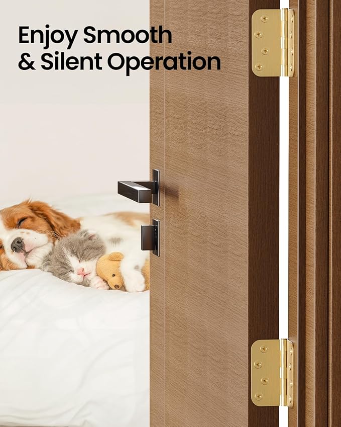 4" X 4" Satin Brass Door Hinges – 18 Pack Gold Door Hinges with 5/8" Radius, Rounded Interior Heavy Duty 4 Inch Exterior & Front Door Hinge for Residential Use
