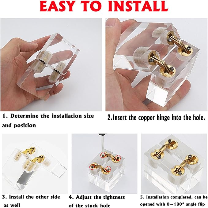 Brass 8mm Hidden Barrel Hinges with Drill Bit and Depth Stop Collar, 180 Degree Concealed Hinges for Wooden Box, Jewelry Box, DIY Crafts, 8 Piece