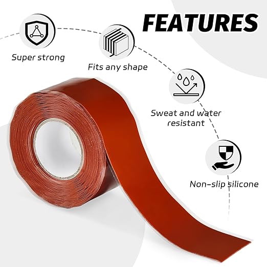 Red 9.8 Ft Silicone Grip Tape for Handles, Waterproof Self Fusing Silicone Tape, Water Hose Repair Tape for Pull Up Bars, Dumbbells, Sports Gym Equipment, Tools, Baseball Bat