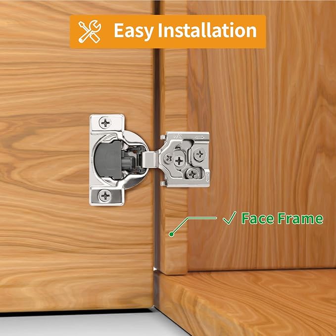Chibery 2 Pack 3/4" Overlay 3D Soft Close Concealed Hinge for Face Frame Door, Smooth Slow Self Closing Hinges, Satin Nickel, Hidden 105° Open Angle Stainless Steel Hinge for Kitchen Cabinet Door