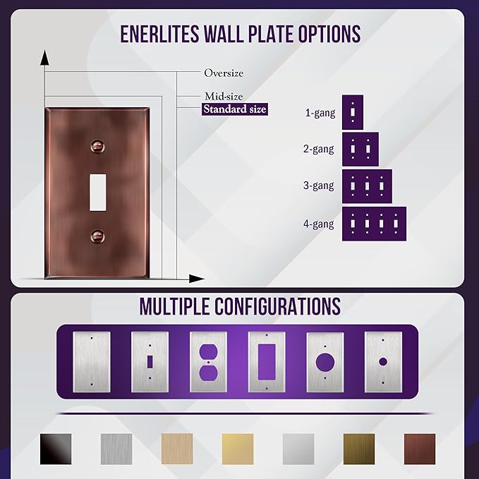 ENERLITES Toggle Light Switch Metal Wall Plate, Stainless Steel Switch Cover, Corrosion Resistant, Standard Size 1-Gang 4.50" x 2.76",Stainless Steel 201, 7711-AC, Antique Copper