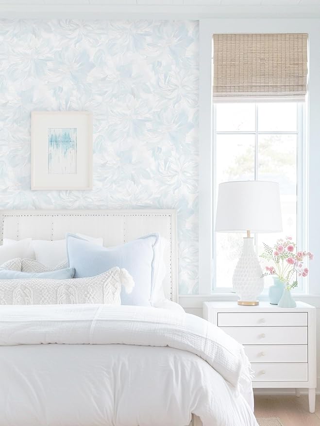78.7"x17.3" Peel and Stick Wallpaper Blue Floral Boho Cute Contact Paper Light Blue Girly White Flower Wallpaper Removable Dorm Girls Wall Paper Self Adhesive Modern Kitchen Bedroom Vinyl Roll