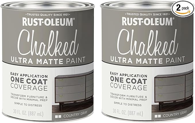Rust-Oleum Country Gray Chalked All-in-One Ultra Matte Paint | One Coat Coverage | No Primer, Sanding, Or Topcoat Needed | Easy Clean Up | Made in USA | 30 OZ | 2 Pack