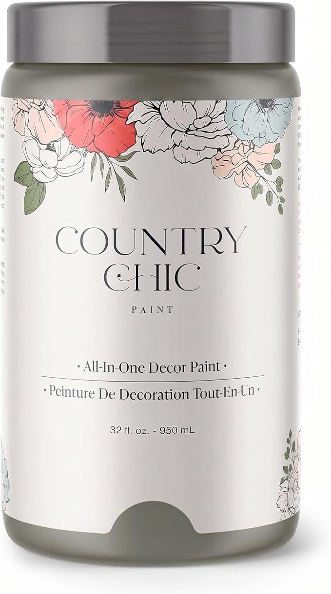 Country Chic All-in-One Chalk Paint for Furniture, Cabinets, Home Decor, Eco-Friendly, Matte Finish, Built-In Primer & Top Coat for Wood, Metal - Cobblestone (Grey) - Quart 32 oz (950 ml)